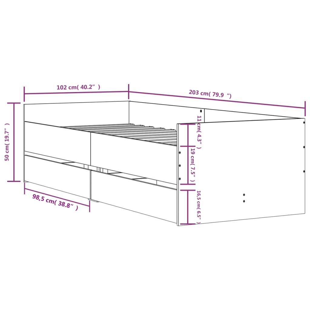 vidaXL Bettgestell mit Schubladen Schwarz 100x200 cm