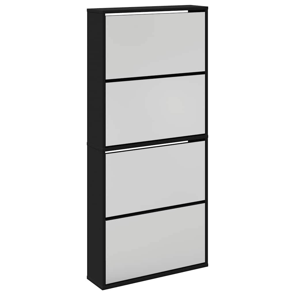 vidaXL Schuhschrank mit Spiegel 4 Fächer Schwarz 63x17x134 cm