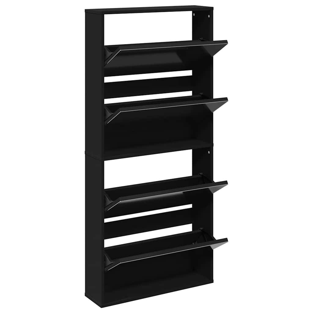 vidaXL Schuhschrank mit Spiegel 4 Fächer Schwarz 63x17x134 cm