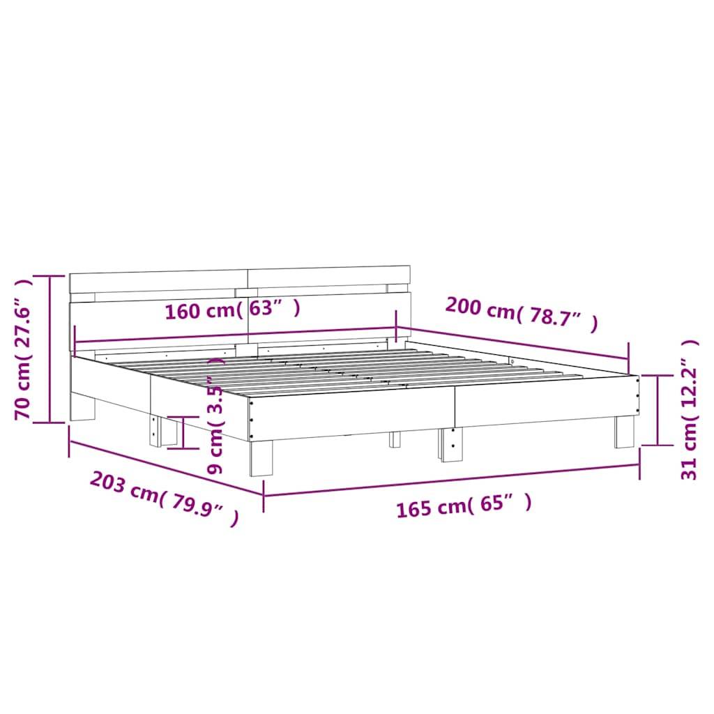 vidaXL Bettgestell mit Kopfteil und LED-Beleuchtung Betongrau