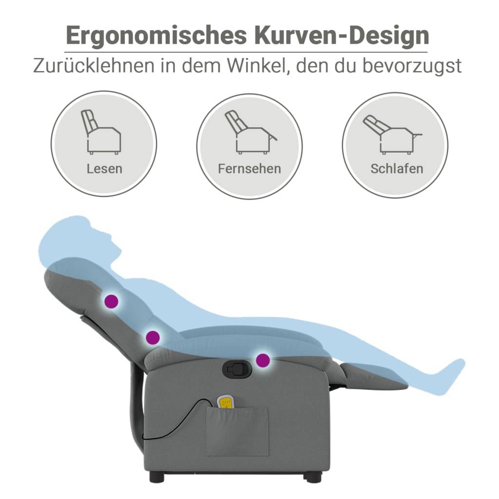 vidaXL Massagesessel mit Aufstehhilfe Dunkelgrau Stoff