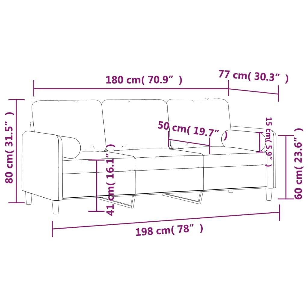 vidaXL 3-Sitzer-Sofa mit Zierkissen Dunkelgrau 180 cm Samt