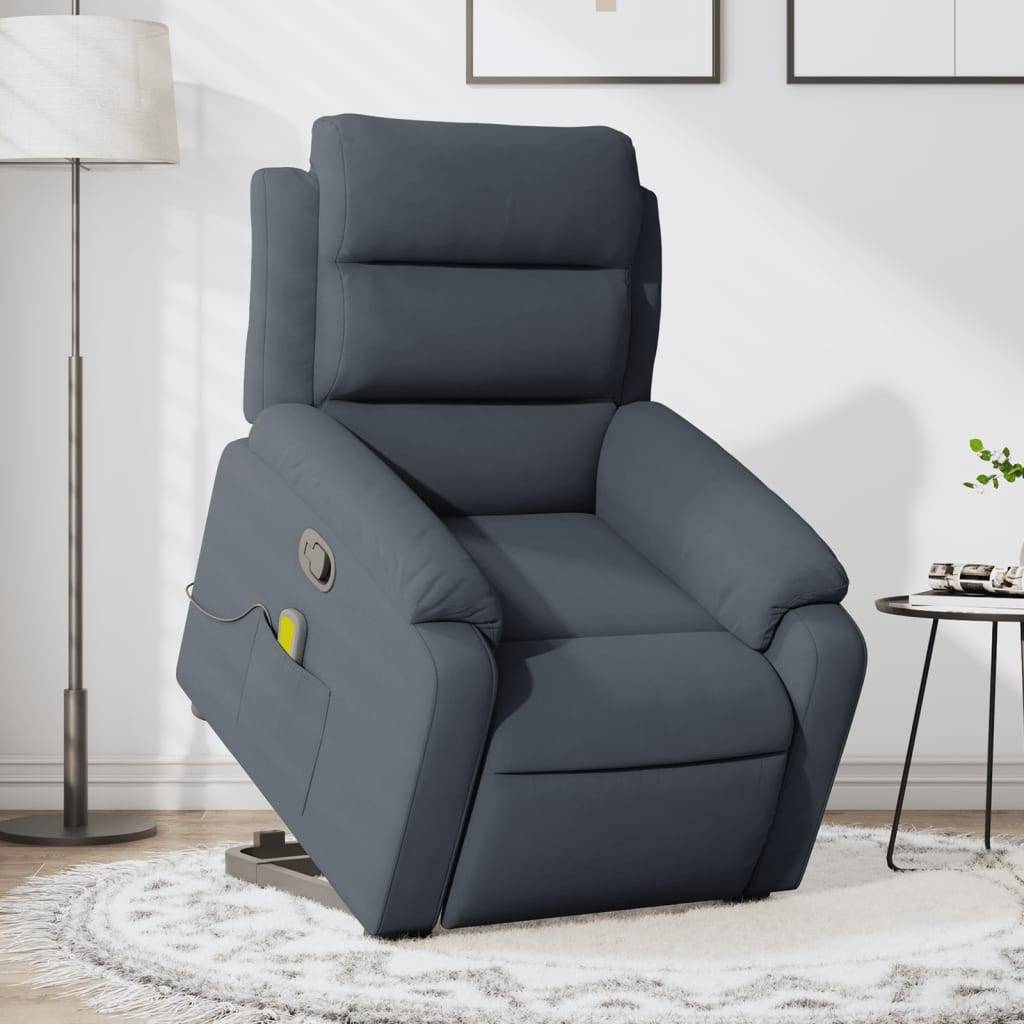 vidaXL Massagesessel mit Aufstehhilfe Dunkelgrau Samt