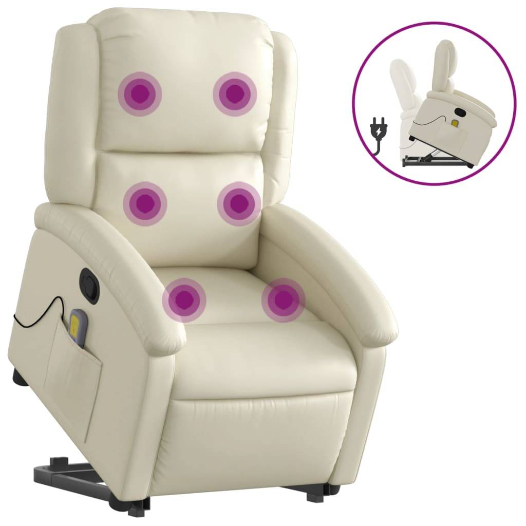 vidaXL Massagesessel mit Aufstehhilfe Creme Kunstleder
