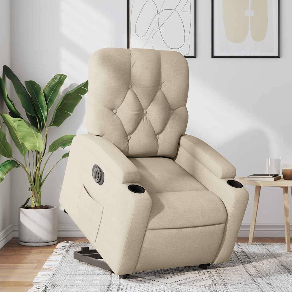 vidaXL Relaxsessel mit Aufstehhilfe Elektrisch Creme Stoff