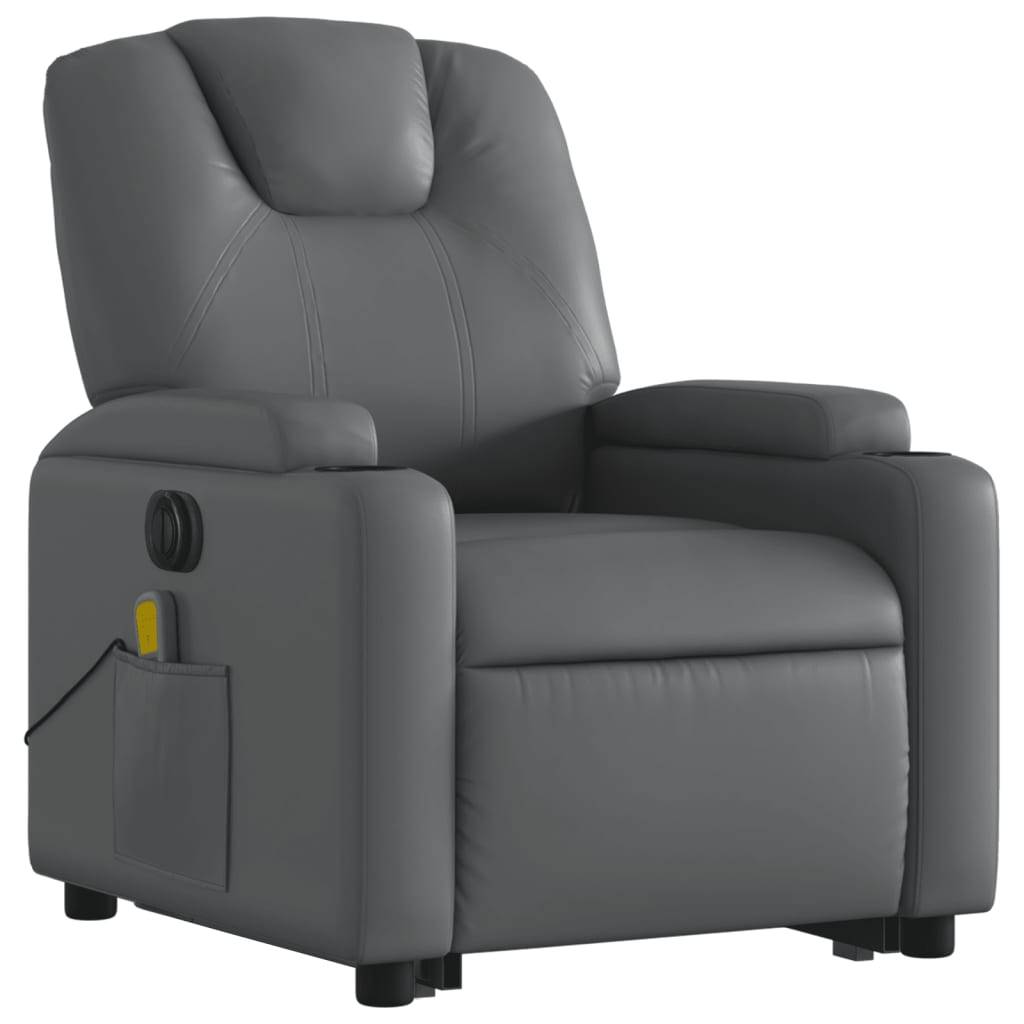 vidaXL Massagesessel mit Aufstehhilfe Elektrisch Grau Kunstleder