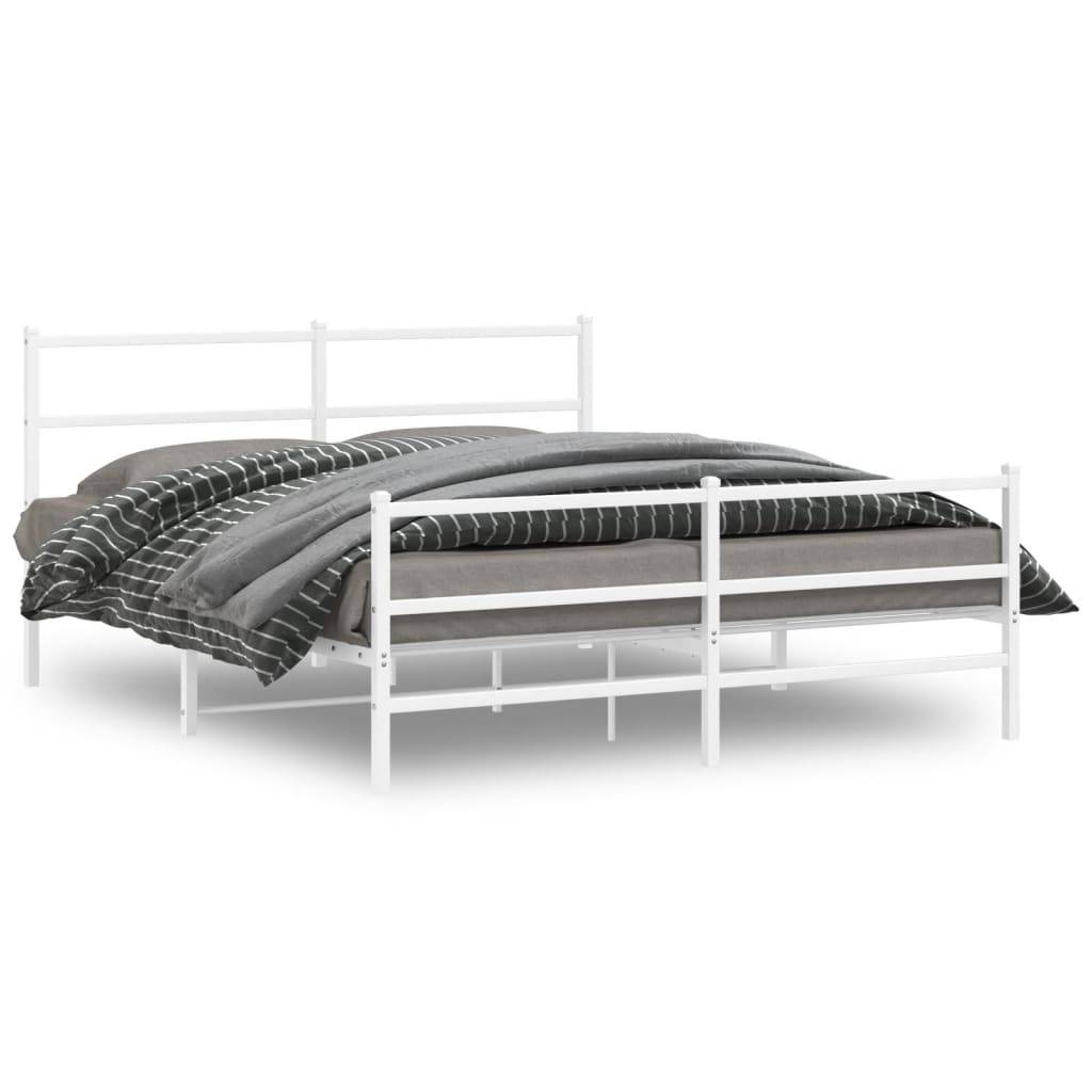 vidaXL Bettgestell mit Kopf- und Fußteil Metall Weiß 150x200 cm
