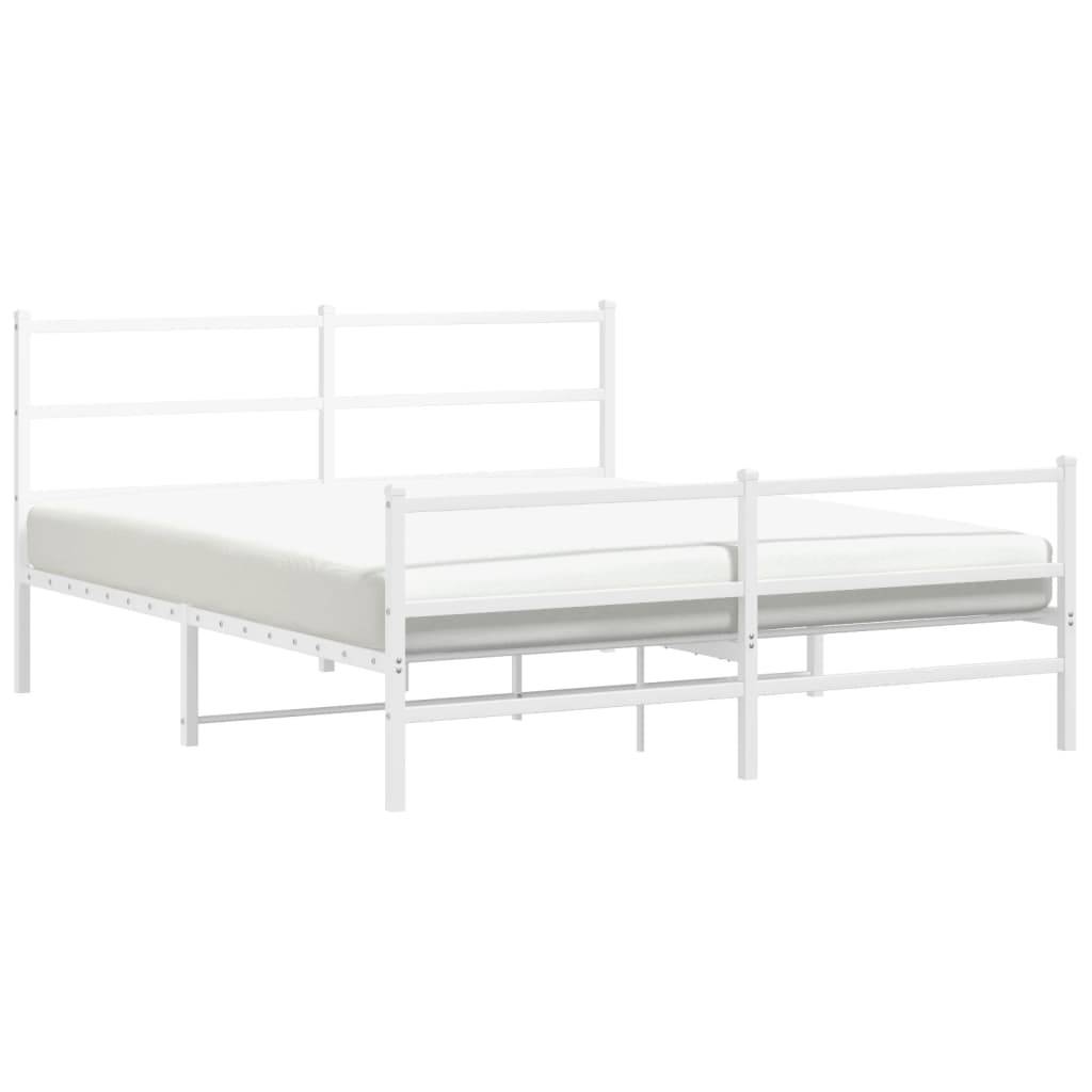 vidaXL Bettgestell mit Kopf- und Fußteil Metall Weiß 150x200 cm