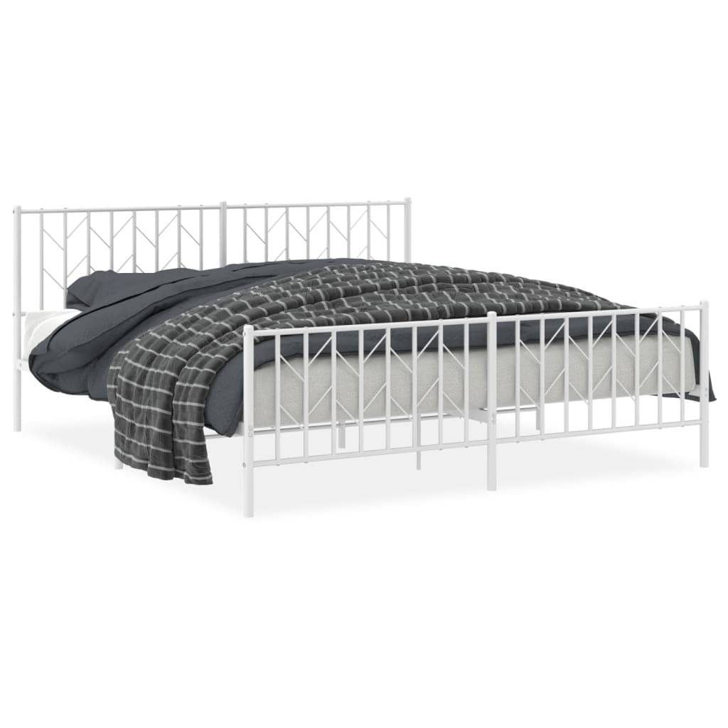 vidaXL Bettgestell mit Kopf- und Fußteil Metall Weiß 183x213 cm