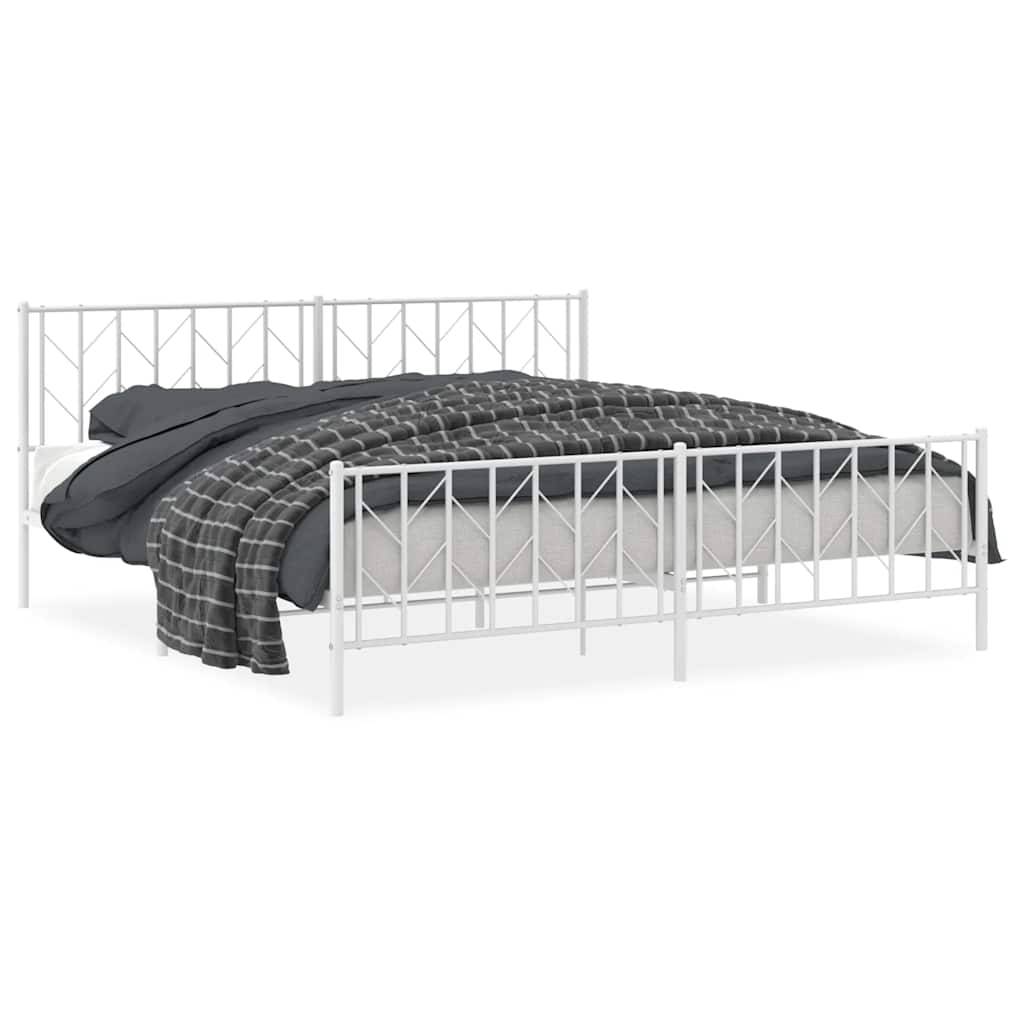 vidaXL Bettgestell mit Kopf- und Fußteil Metall Weiß 193x203 cm