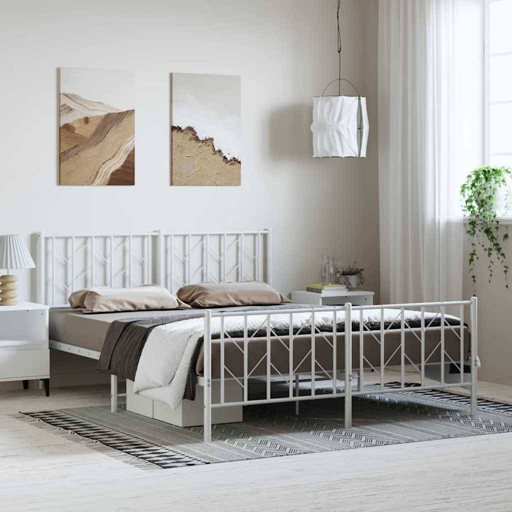 vidaXL Bettgestell mit Kopf- und Fußteil Metall Weiß 193x203 cm
