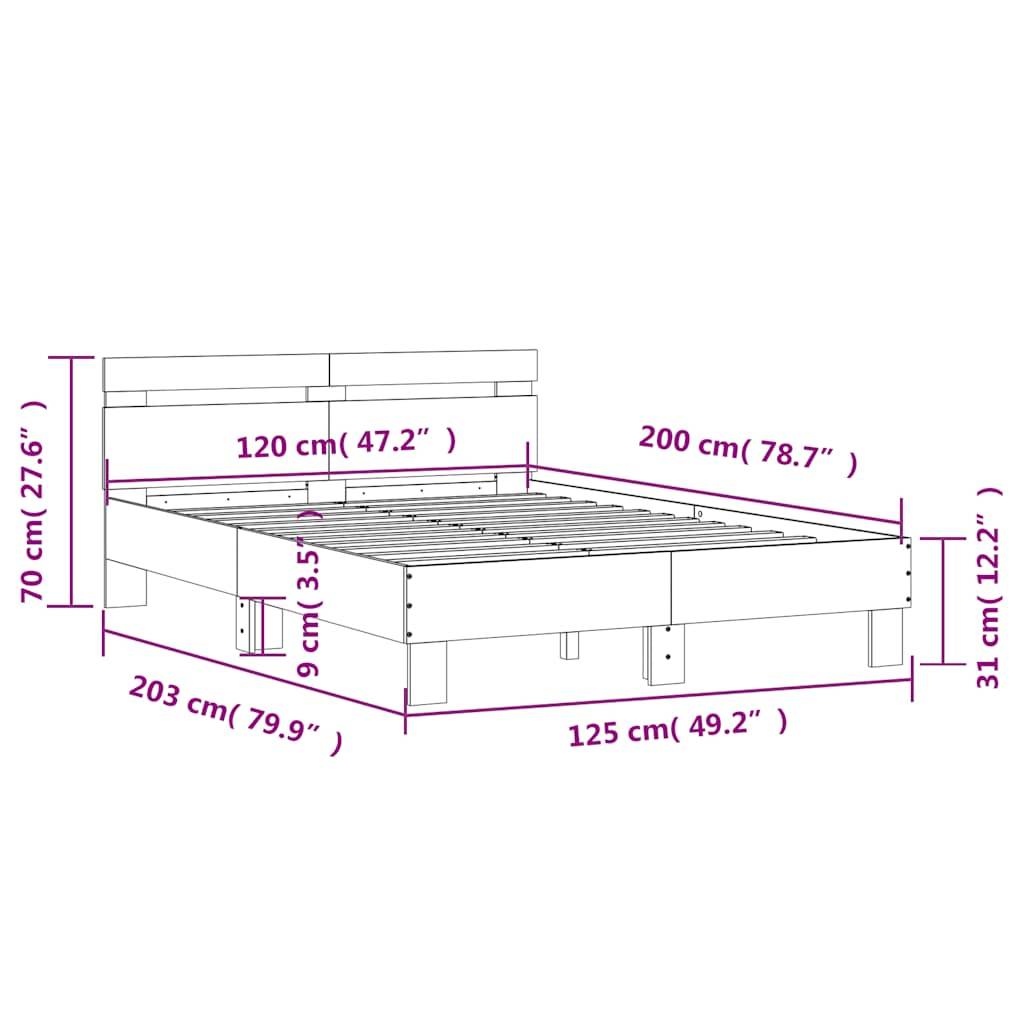 vidaXL Bettgestell mit Kopfteil Betongrau 120x200 cm Holzwerkstoff