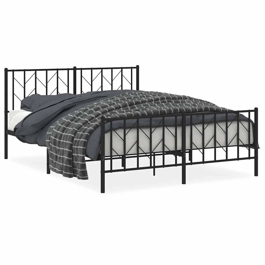 vidaXL Bettgestell mit Kopf- und Fußteil Metall Schwarz 150x200 cm
