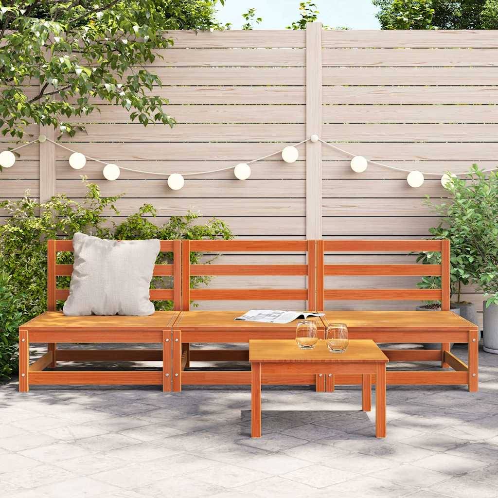 vidaXL Gartensofas ohne Armlehnen 3 Stk. Wachsbraun Massivholz Kiefer