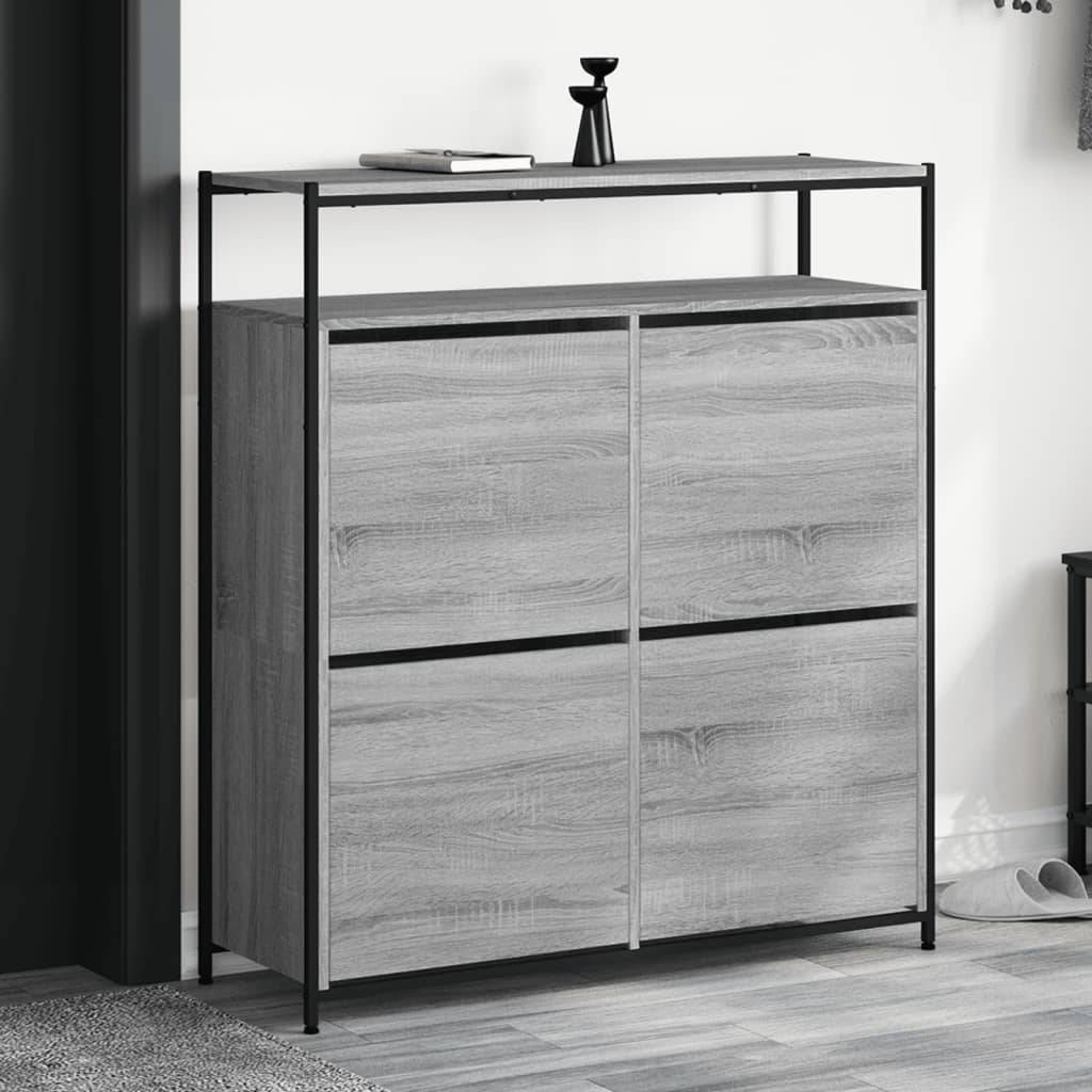 vidaXL Schuhschrank mit 4 Klappen Grau Sonoma 100x34x112 cm