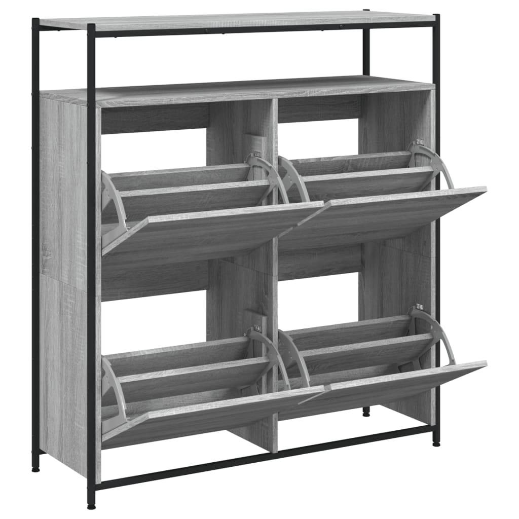 vidaXL Schuhschrank mit 4 Klappen Grau Sonoma 100x34x112 cm
