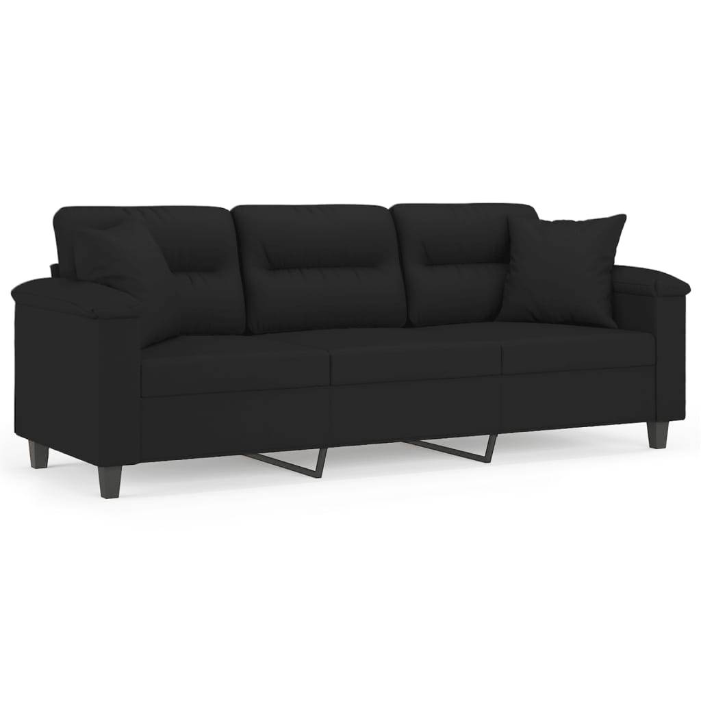 vidaXL 3-Sitzer-Sofa mit Kissen Schwarz 180 cm Mikrofasergewebe
