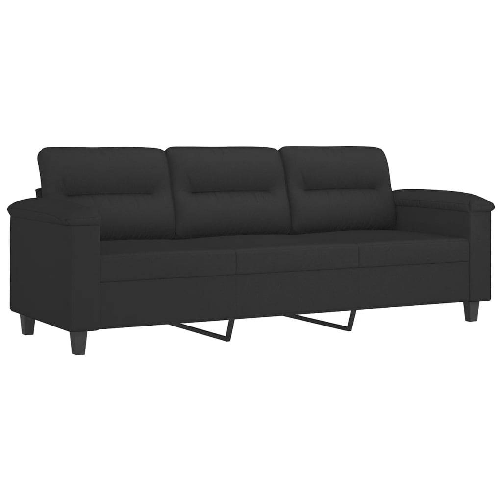 vidaXL 3-Sitzer-Sofa mit Kissen Schwarz 180 cm Mikrofasergewebe