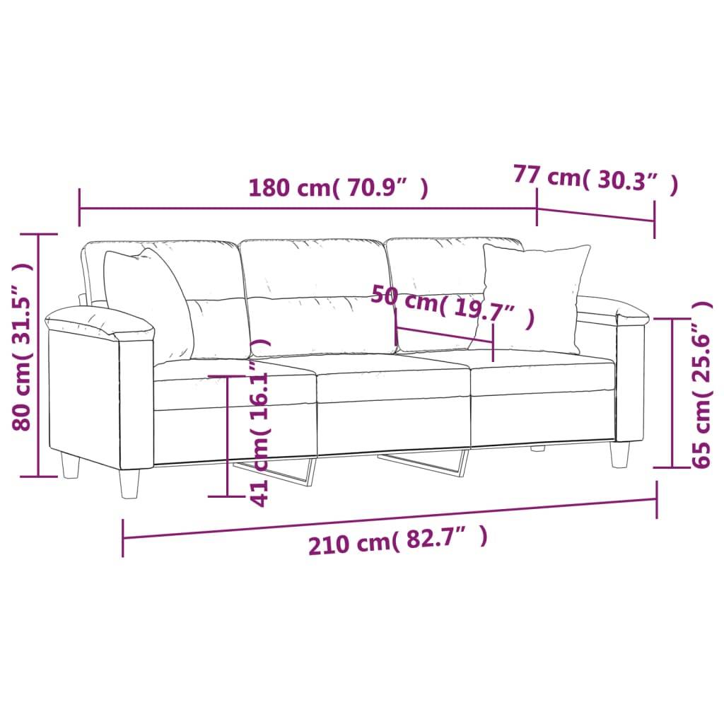 vidaXL 3-Sitzer-Sofa mit Kissen Schwarz 180 cm Mikrofasergewebe