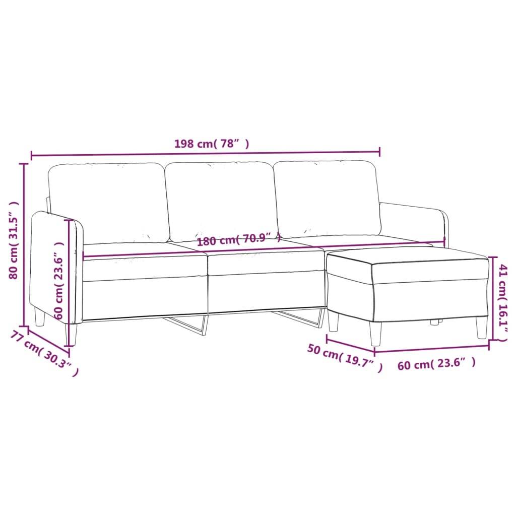 vidaXL 3-Sitzer-Sofa mit Hocker Dunkelgrau 180 cm Samt