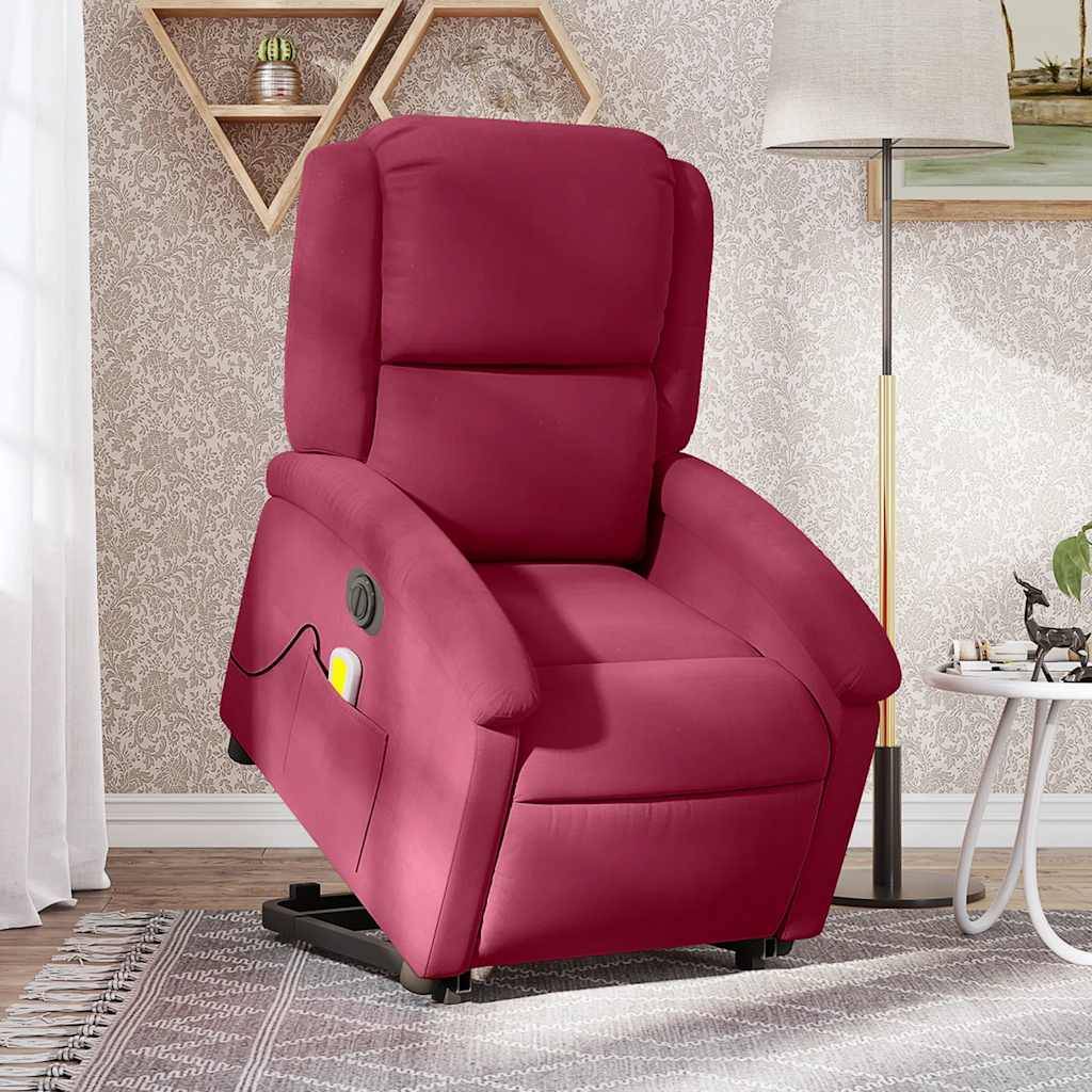 vidaXL Massagesessel mit Aufstehhilfe Elektrisch Weinrot Samt