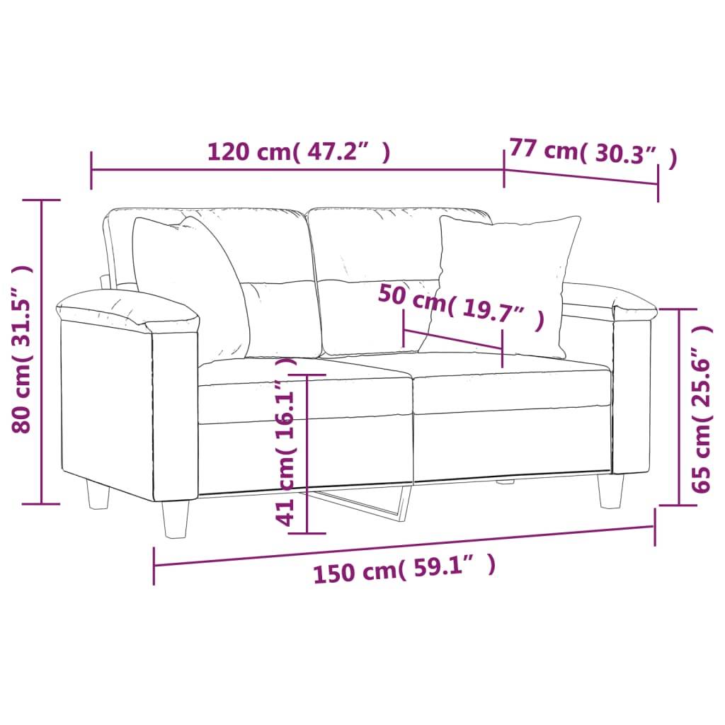 vidaXL 2-Sitzer-Sofa mit Kissen Schwarz 120 cm Mikrofasergewebe