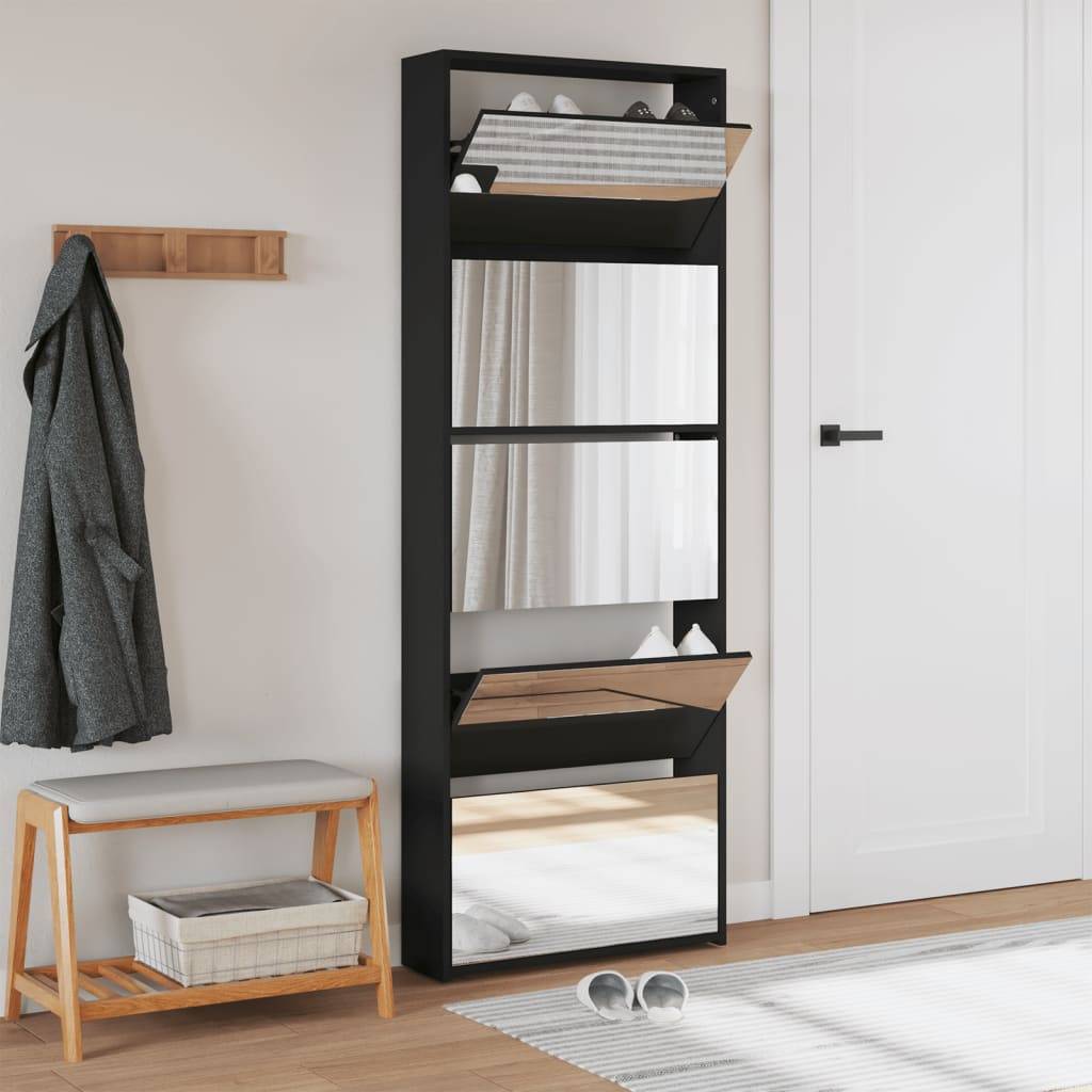 vidaXL Schuhschrank mit Spiegel 5 Fächer Schwarz 63x17x169,5 cm