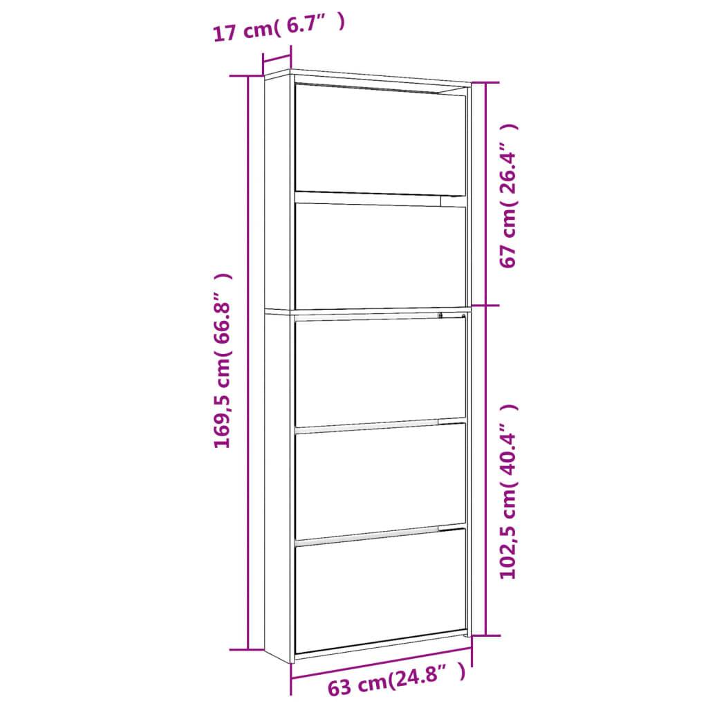 vidaXL Schuhschrank mit Spiegel 5 Fächer Schwarz 63x17x169,5 cm