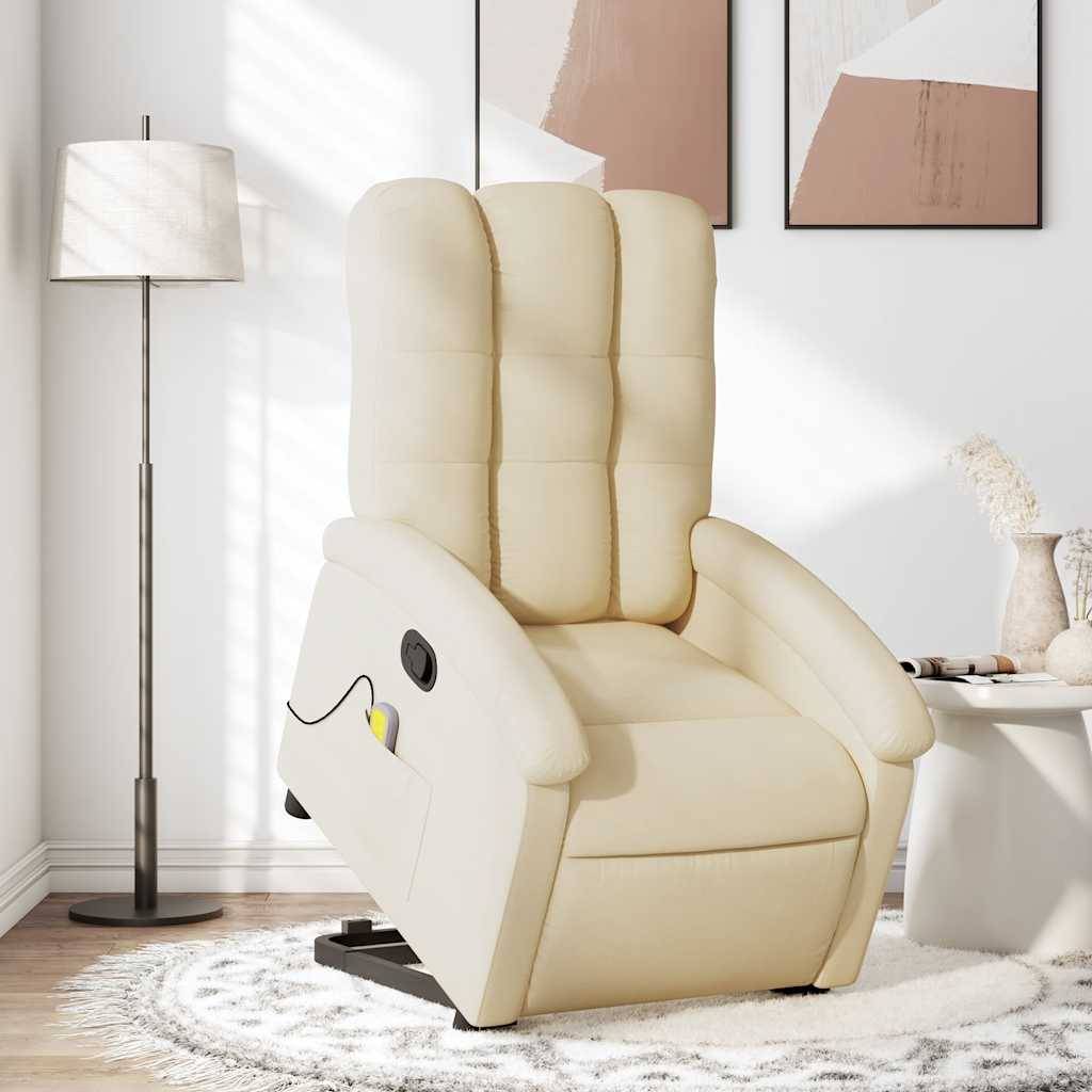 vidaXL Massagesessel mit Aufstehhilfe Creme Stoff