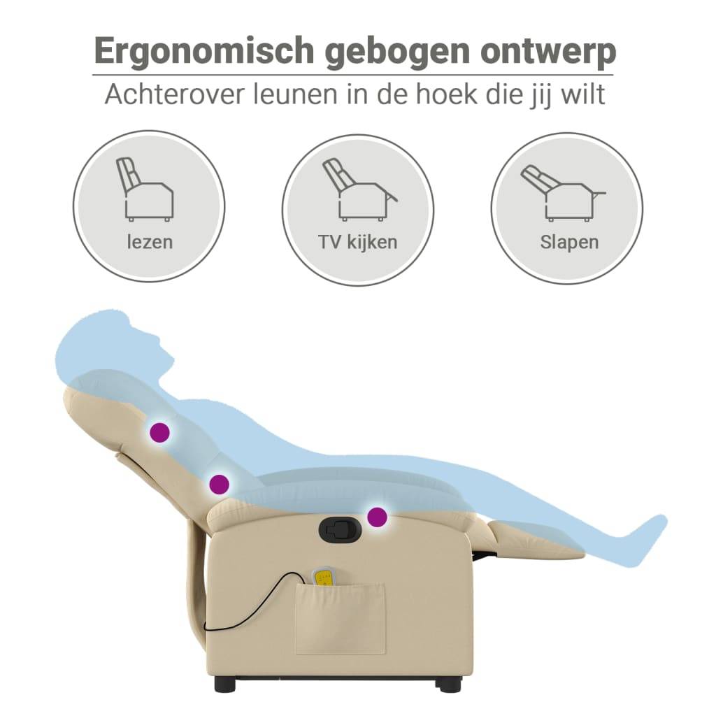 vidaXL Massagesessel mit Aufstehhilfe Creme Stoff