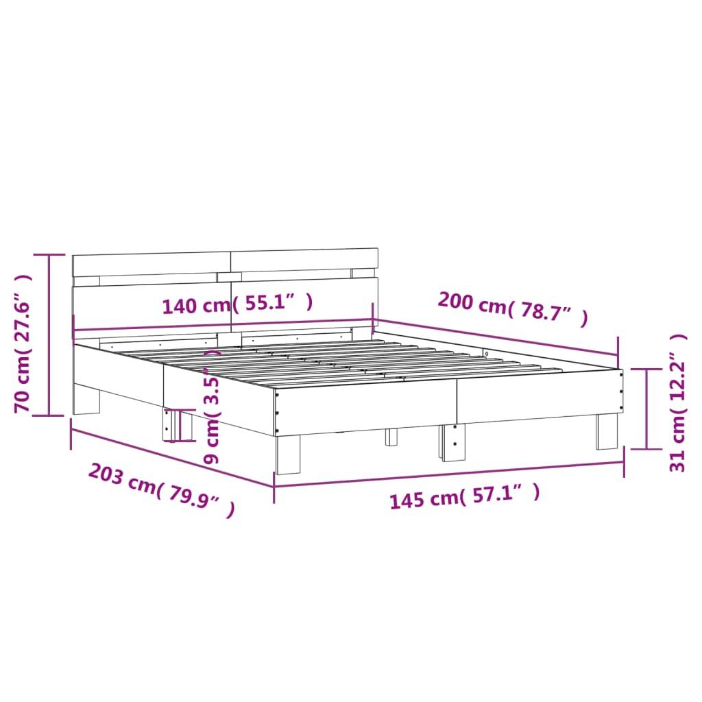 vidaXL Bettgestell mit Kopfteil LED-Beleuchtung Schwarz 140x200 cm