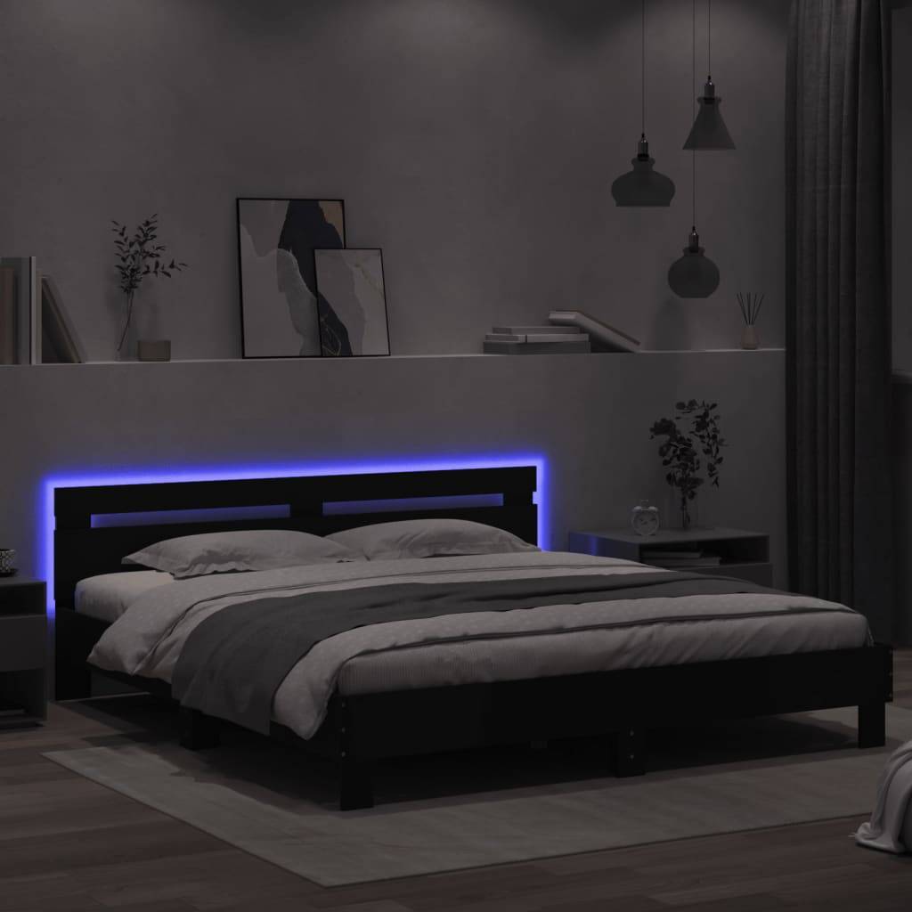 vidaXL Bettgestell mit Kopfteil und LED-Beleuchtung Schwarz 180x200 cm