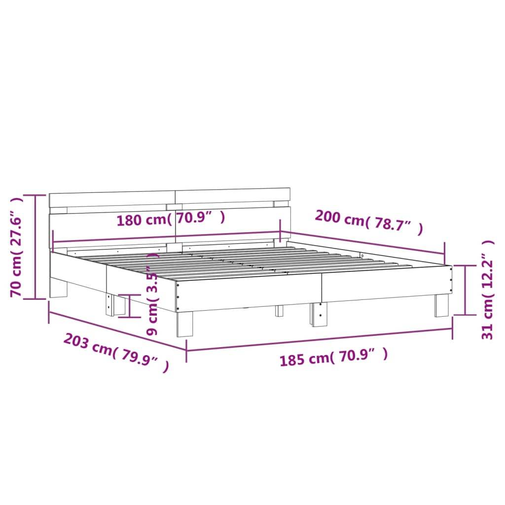 vidaXL Bettgestell mit Kopfteil und LED-Beleuchtung Schwarz 180x200 cm