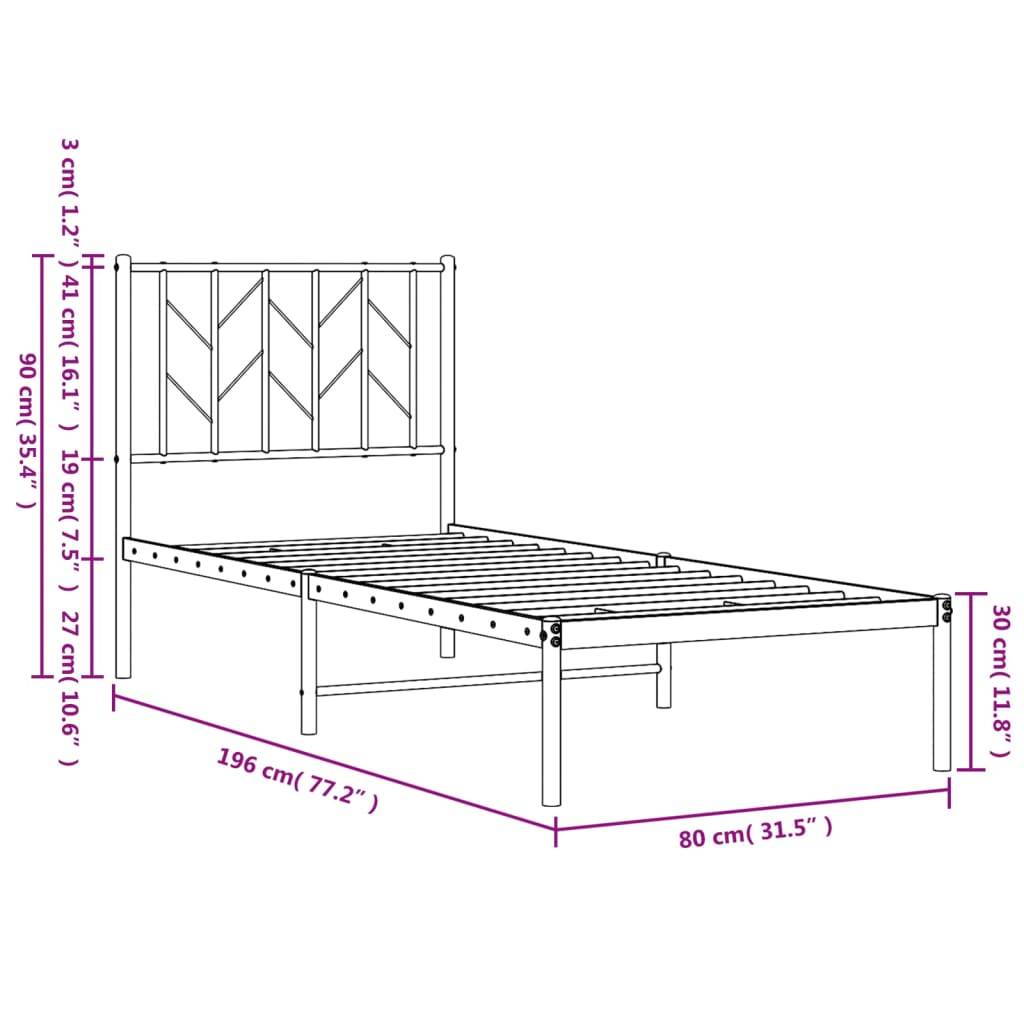 vidaXL Metallbett ohne Matratze mit Kopfteil Weiß 75x190 cm