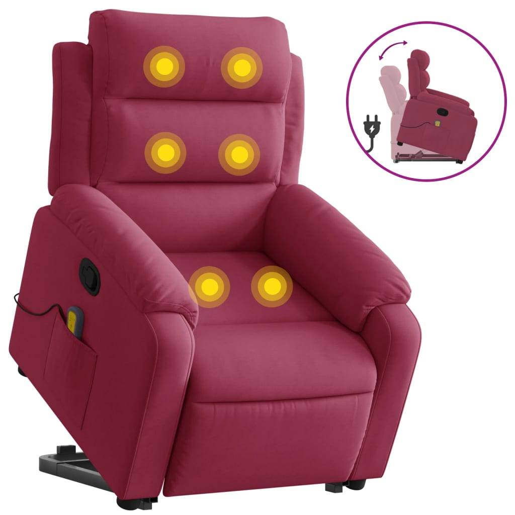 vidaXL Massagesessel mit Aufstehhilfe Weinrot Samt