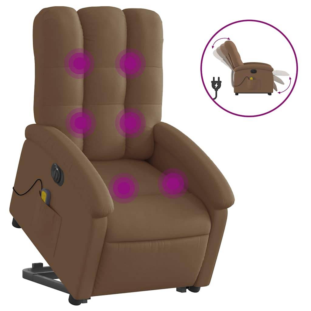 vidaXL Elektrischer Massagesessel mit Aufstehhilfe Braun Stoff