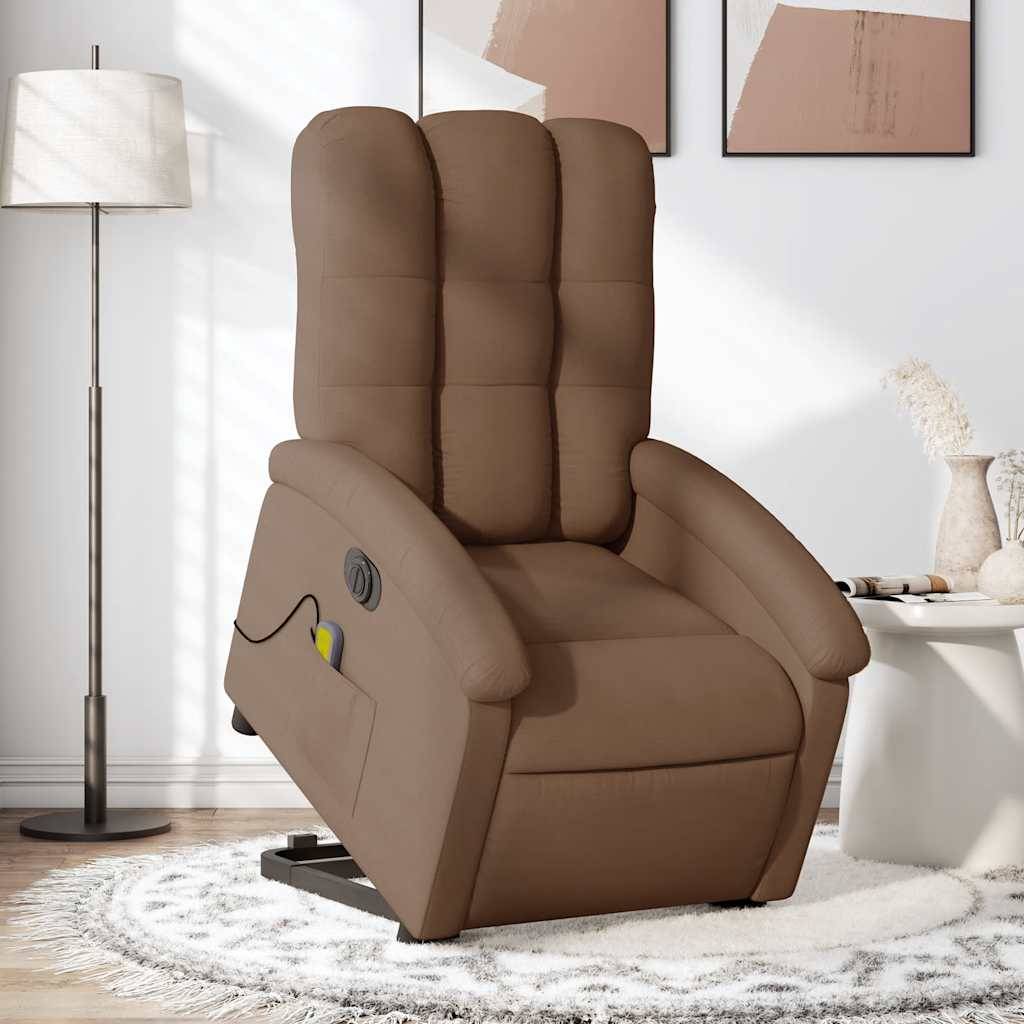 vidaXL Elektrischer Massagesessel mit Aufstehhilfe Braun Stoff