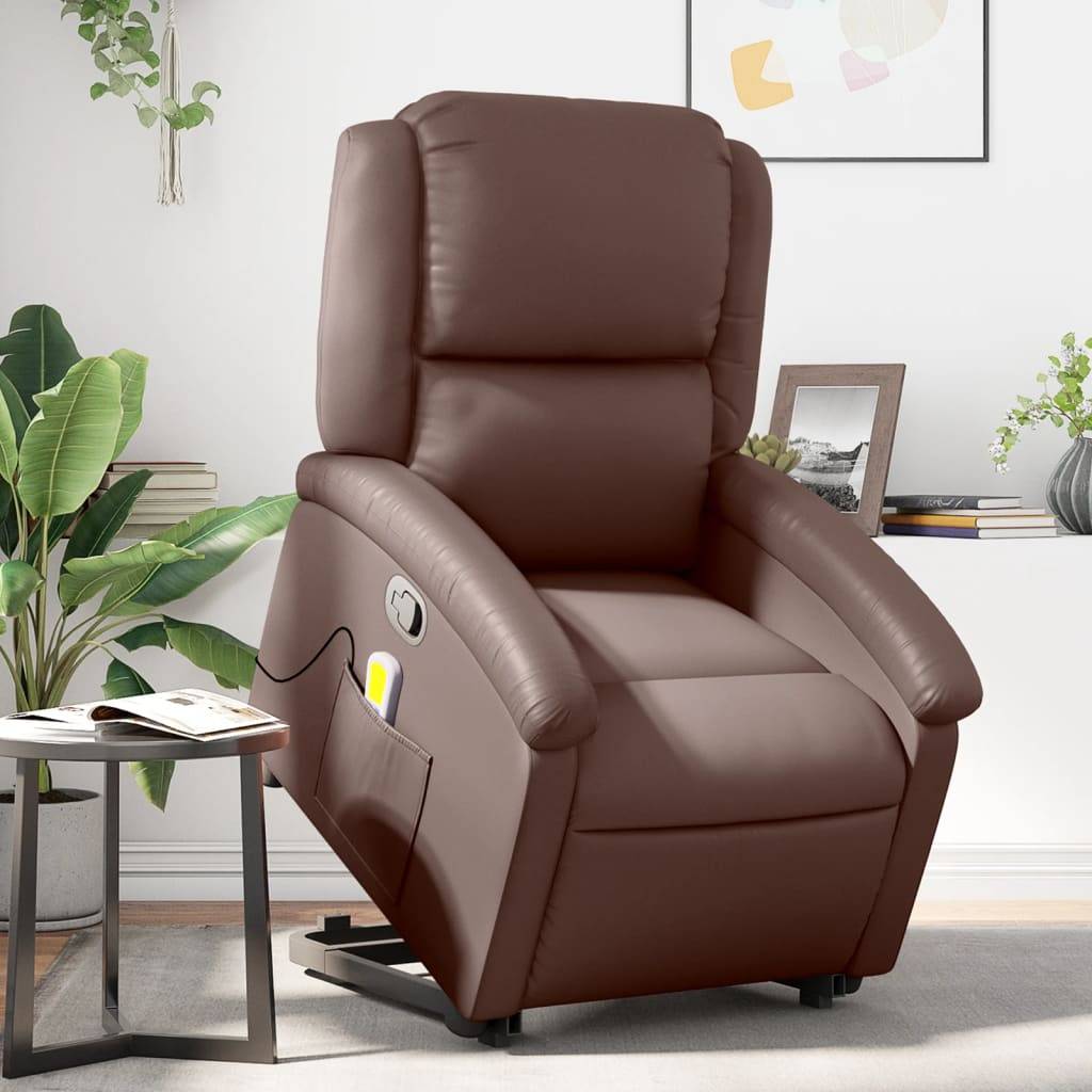 vidaXL Massagesessel mit Aufstehhilfe Braun Kunstleder