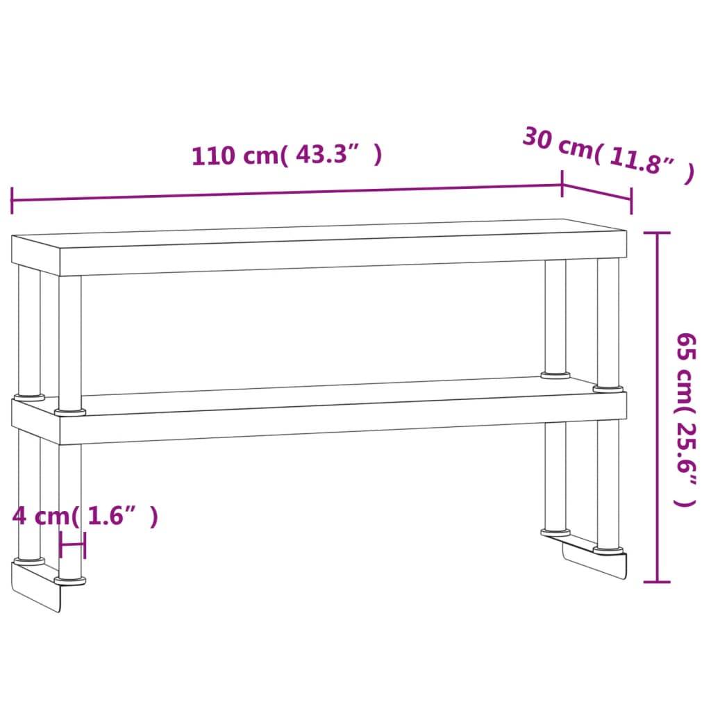 vidaXL Aufsatzboard für Küchentisch 2 Ablagen 110x30x65 cm Edelstahl