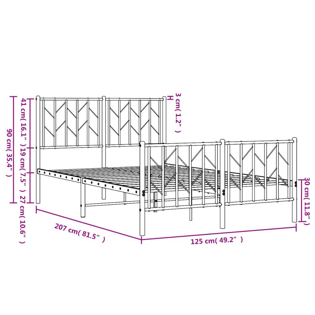 vidaXL Bettgestell mit Kopf- und Fußteil Metall Weiß 120x200 cm