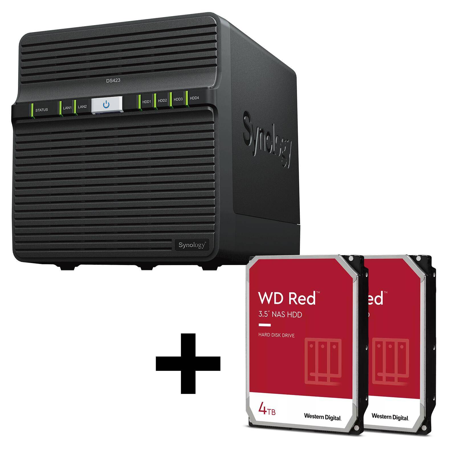 Synology DiskStation DS423 4 Einschübe NAS-Server Leergehäuse + 2x WD Red SATA 3.5"" HDD 4TB Festplatte