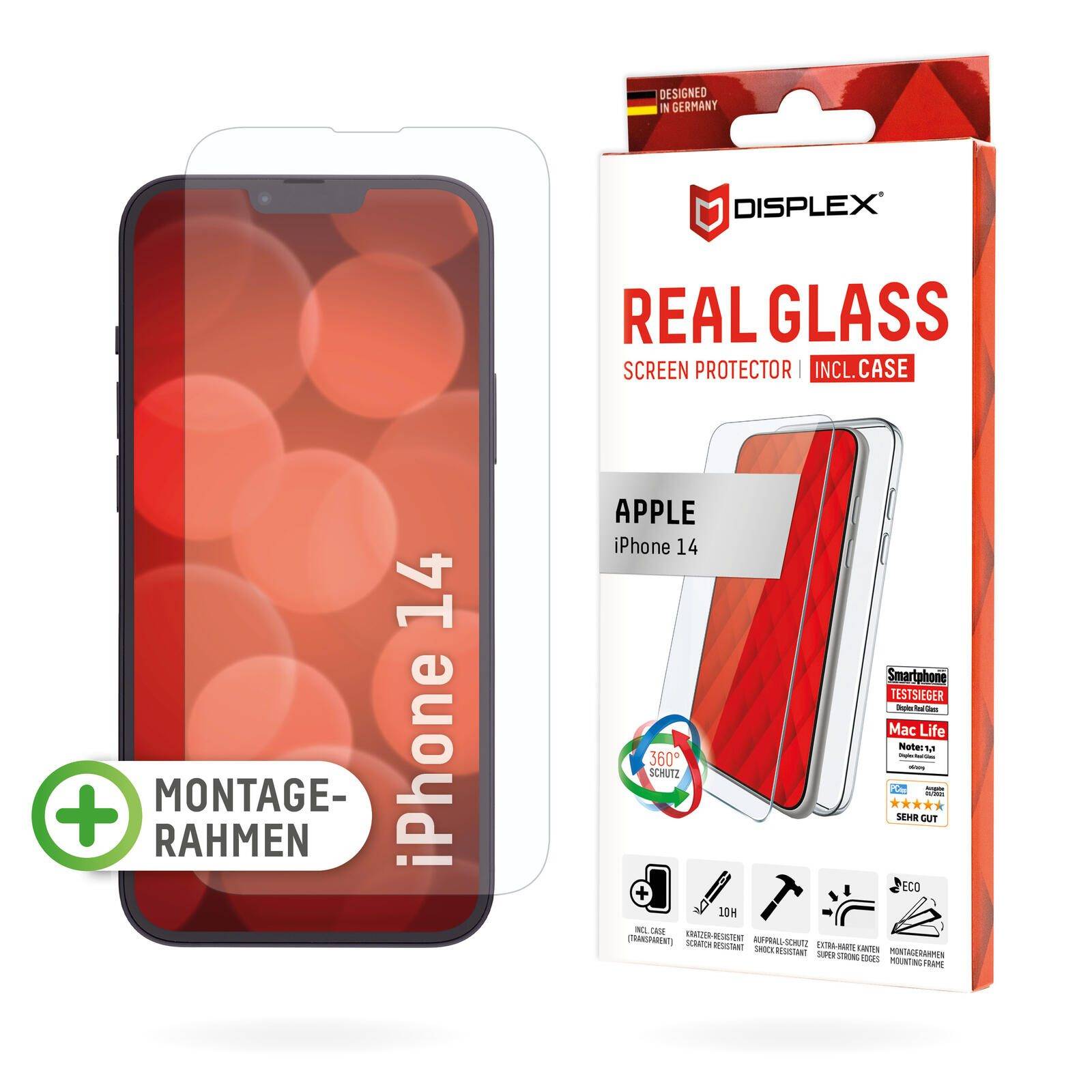 Real Glass, 2D Panzerglas + Handyhülle für Apple iPhone 14
