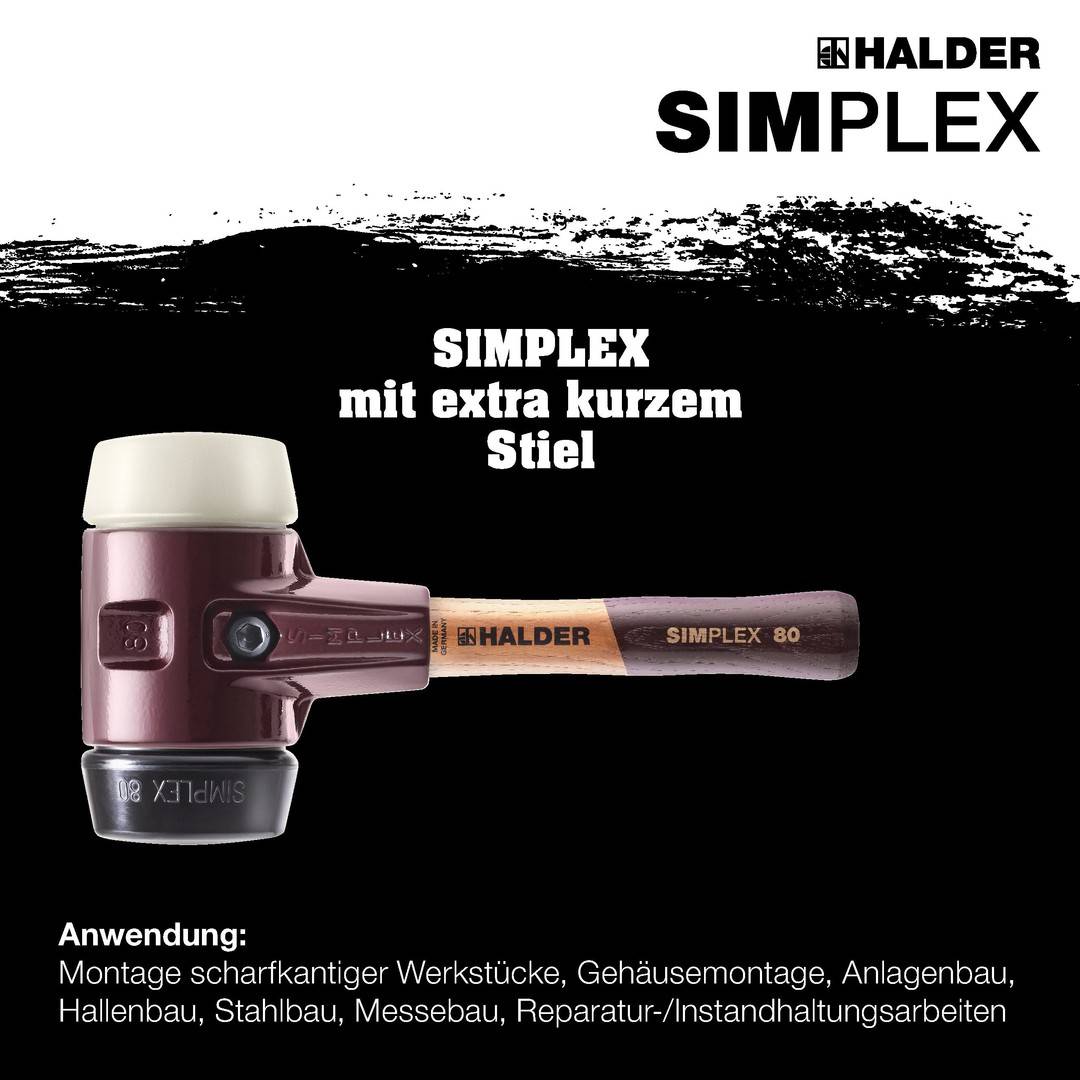 HALDER SIMPLEX Schonhammer Ø 80 mm Gummi / Nylon mit extra kurzem Stiel und Termpergussgehäuse