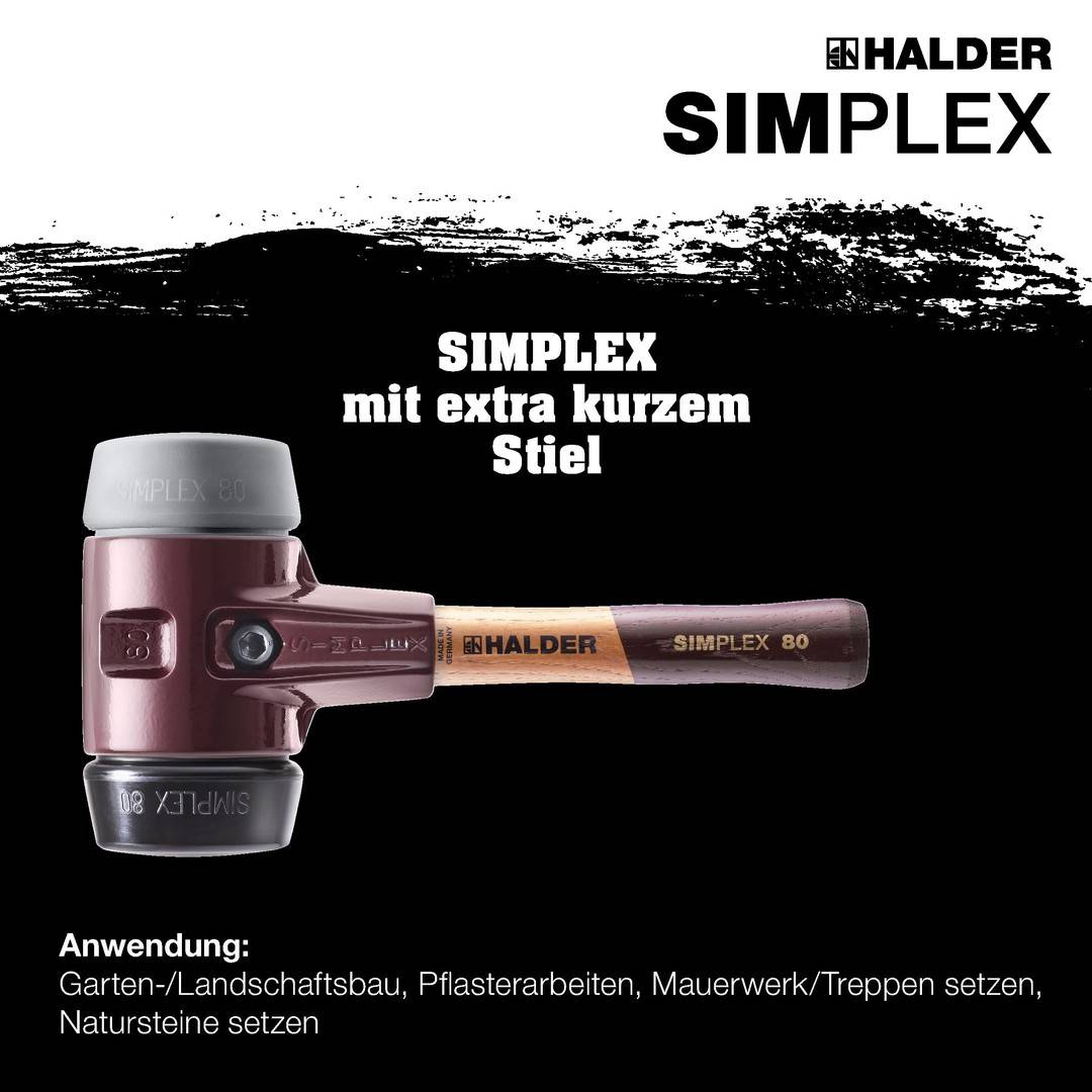 HALDER SIMPLEX Schonhammer Ø 80 mm Gummi / TPE-mid grau mit extra kurzem Stiel und Termpergussgehäuse