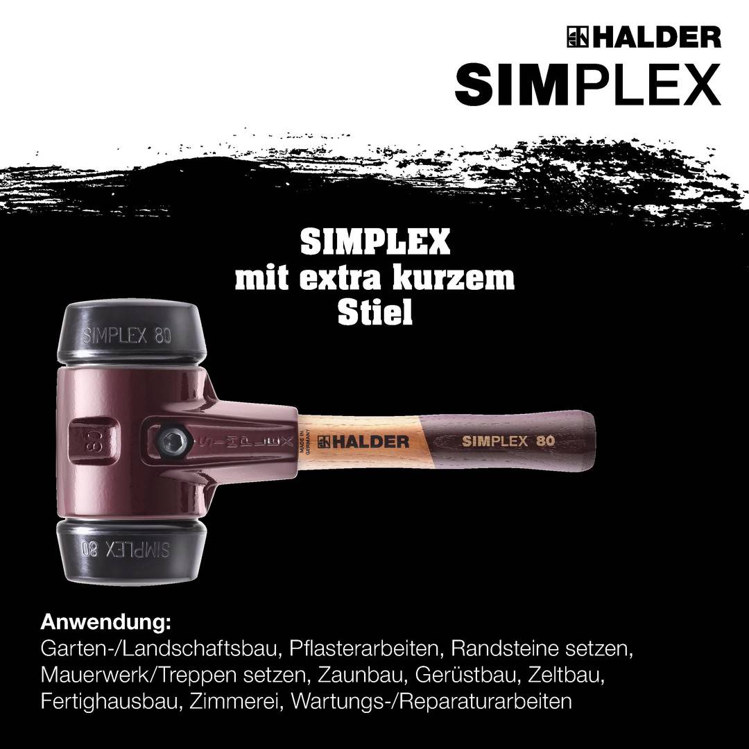 HALDER SIMPLEX Schonhammer Ø 80 mm Gummi mit extra kurzem Stiel und Termpergussgehäuse