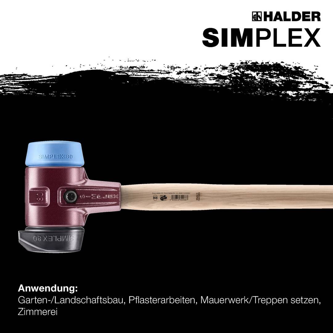 HALDER SIMPLEX Vorschlaghammer Ø 80 mm Gummi / TPE-soft blau mit Standfuß und Termpergussgehäuse