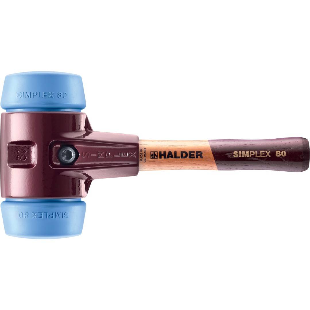 HALDER SIMPLEX Schonhammer Ø 80 mm TPE-soft blau kurzer Stiel mit Tempergussgehäuse