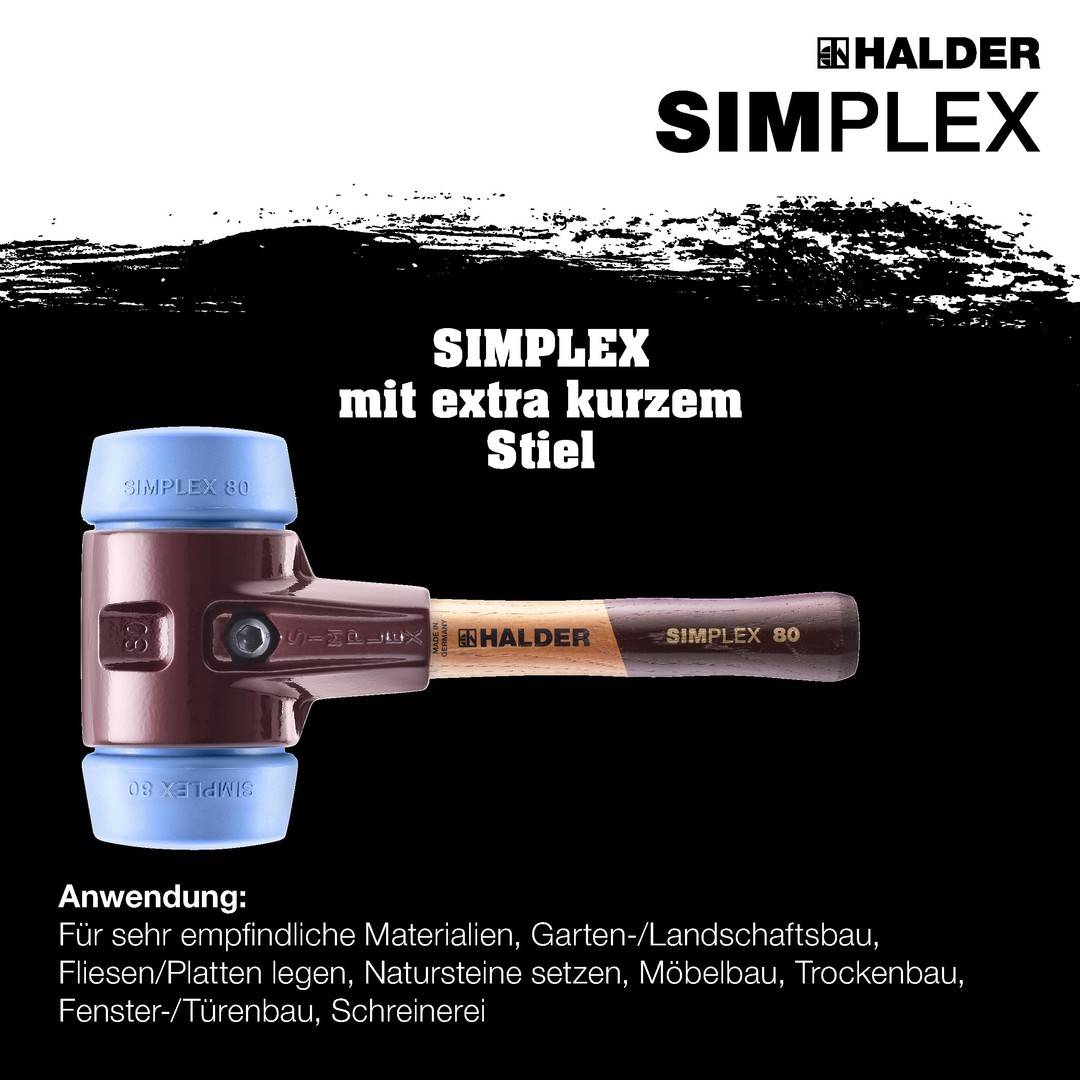 HALDER SIMPLEX Schonhammer Ø 80 mm TPE-soft blau kurzer Stiel mit Tempergussgehäuse
