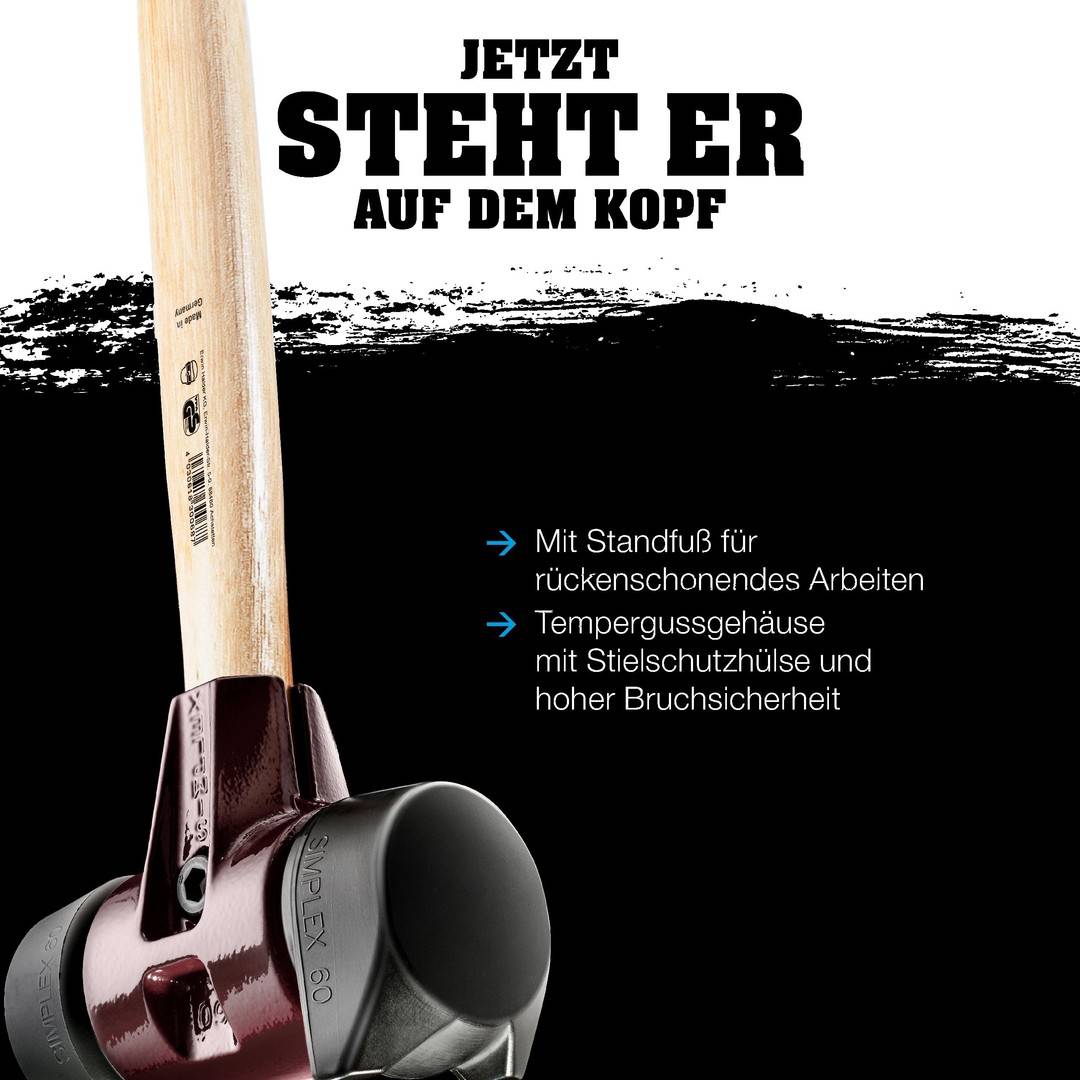 Vorschlaghammer SIMPLEX Kopf-D.80mm Länge 800mm Holzstiel Gummi/Nylon HALDER