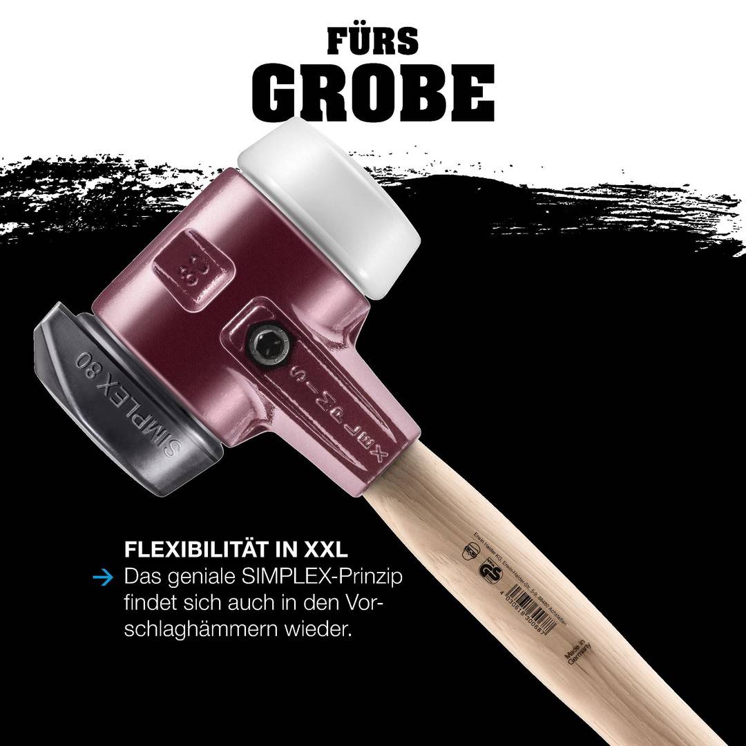 HALDER SIMPLEX Vorschlaghammer Ø 80 mm Gummi / Nylon mit Standfuß und Tempergussgehäuse